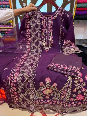 Premium Gold Organza Party Wear